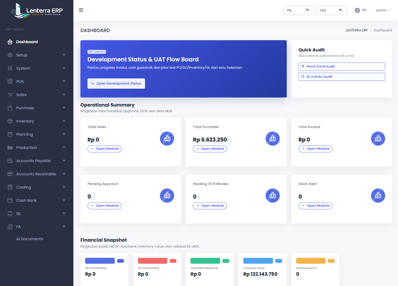 Lenterra ERP Dashboard Preview
